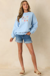 Collected Moments Light Blue Embroidered Crewneck Sweatshirt