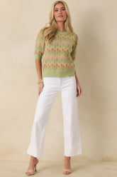 Blushing Meadow Light Green Multi Floral Knit Sweater