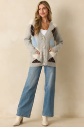 Make Some Room Light Grey Multi Argyle Knit Oversized Cardigan