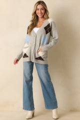 Make Some Room Light Grey Multi Argyle Knit Oversized Cardigan