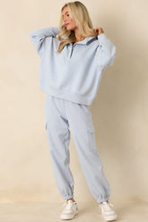 Track Record Light Heather Blue Partial Zip Hoodie Sweatshirt