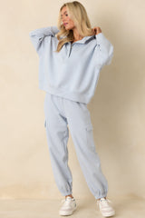 Track Record Light Heather Blue Partial Zip Hoodie Sweatshirt