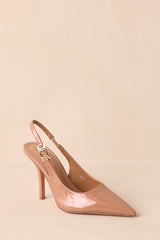 Have It All Light Mocha Patent Pointed Toe Slingback Heels