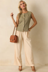 Matter Of Fact Light Olive Green Button Up Knit Sweater Vest