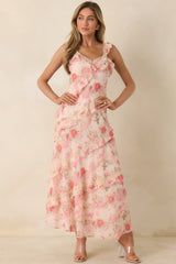 Yours Always Coral Pink Floral Lace & Ruffle Trim Midi Dress
