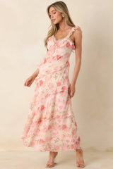Yours Always Coral Pink Floral Lace & Ruffle Trim Midi Dress