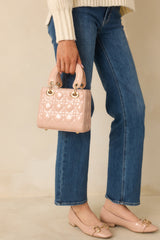 I Won't Tell Light Pink Faux Patent Leather Quilted Handbag