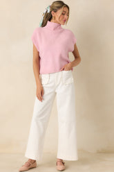 Cool Intentions Light Pink Ribbed Knit Mockneck Cap Sleeve Sweater