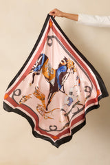 Holding The Reins Light Pink Multi Equestrian Print Satin Scarf