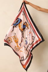 Holding The Reins Light Pink Multi Equestrian Print Satin Scarf