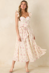 Gabrielle Light Pink Floral Cotton Bustier Midi Dress