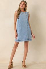 FRNCH Vito Light Wash Cotton Denim Dress