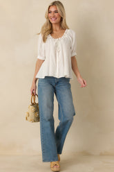 Chasing Sunshine White Puff Sleeve Flowy Blouse