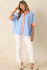 Catch the Vibe Light Blue & Orange Color Block Short Sleeve Shirt