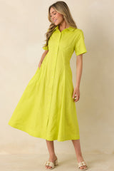 Make It Look Easy Chartreuse Short Sleeve Midi Shirt Dress