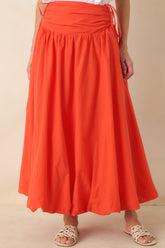 FRNCH Costabile Coral Orange Cotton Gathered Maxi Skirt