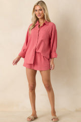 Z Supply The Perfect Coral Pink Stripe Drawstring Shorts