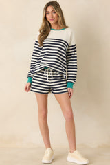 Z Supply Navy Cotton Blend Low Key Stripe Shorts