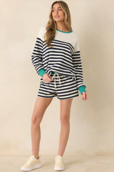 Z Supply Navy Cotton Blend Layer Up Stripe Sweatshirt