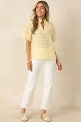 Plans in the Sunshine Yellow Gingham Cotton V-Neck Top