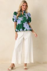 The Garden's Calling Green & Blue Floral Cotton Eyelet Top