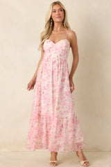 Love Me Softly Pink Floral Bustier Maxi Dress