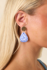 Quite Charming Gold & Blue Drop Earrings