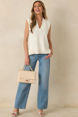 Polished Ease Ivory Knit Sweater Vest