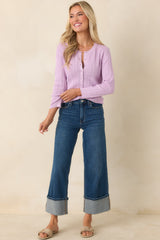 Hello Sunshine Lilac Pointelle Knit Cardigan