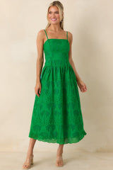 This Is It Green Cotton Eyelet Sleeveless Midi Dress