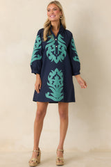 Bold Impressions Navy & Aqua Contrast Detail Tunic Mini Dress