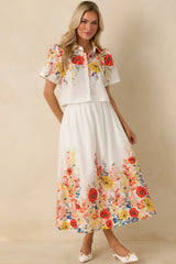 Tomorrow Will Come White Multi Cotton Floral Maxi Skirt