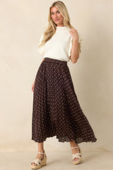 Seeing Spots Chocolate Brown Polka Dot Pleated Maxi Skirt