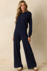 FRNCH Navy Blue Chedid Collared Sweater