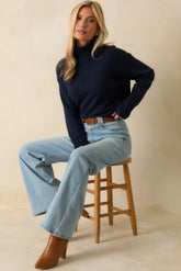 For The Best Navy Knit Long Sleeve Turtleneck Sweater