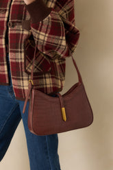 Worth The Risk Chocolate Brown Croc Embossed Faux Leather Handbag
