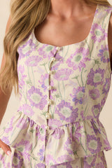 Feeling Alive And Free Lavender Floral Cotton Peplum Top