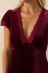Made For The Moment Merlot V-Neck Velvet Maxi Dress