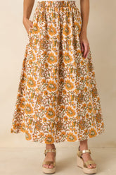 Easy to Love Marigold & Olive Green Floral Cotton Maxi Skirt