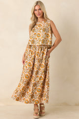 Easy to Love Marigold & Olive Green Floral Cotton Maxi Skirt