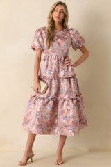 Follow My Lead Mauve Floral Jacquard Midi Dress