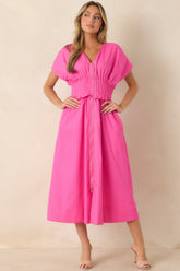 Let It Be Easy Fuchsia Smocked Waist Zip Maxi Dress