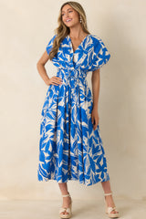 Far From Here Blue & Ivory Floral Print Cotton Maxi Dress