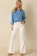 Laid Back Luxe Medium Wash Denim Button-Up Shirt