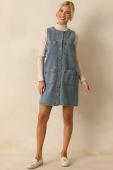 Urban Legend Medium Wash Button Front Denim Mini Dress