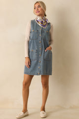 Urban Legend Medium Wash Button Front Denim Mini Dress