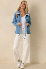 The Right Touch Medium Wash Lightweight Denim Button-Front Jacket
