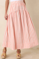 Tide & True Coral Orange Stripe Tiered Maxi Skirt