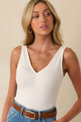 Let It Be Simple White Cinched V-Neck Bodysuit