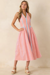 Poolside Poetry Poppy Red Stripe Contrast Halter Midi Dress